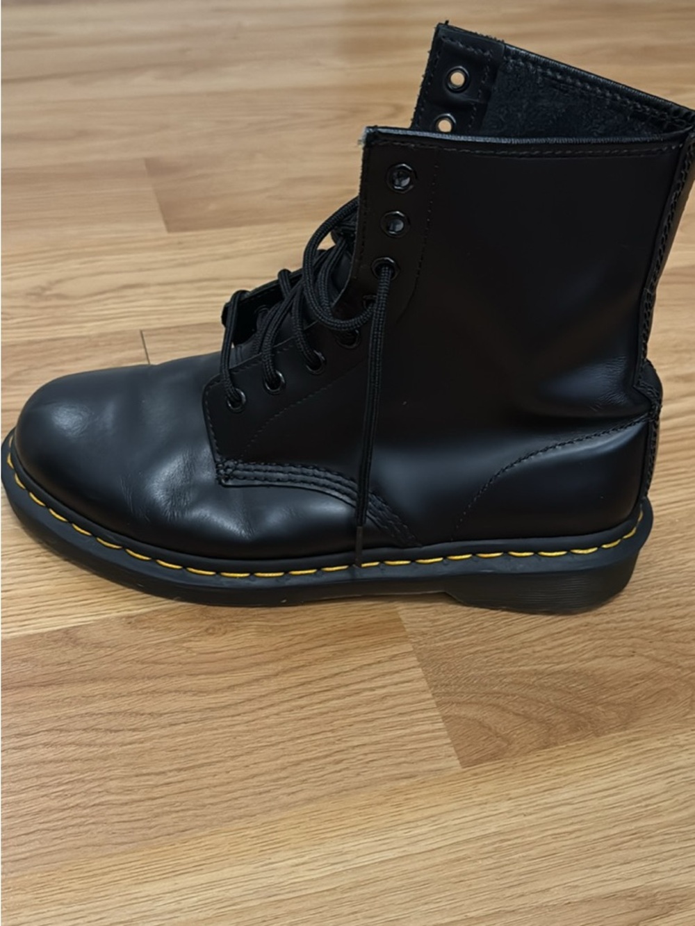 Dr. Martens Black Leather 8-Eye Lace-Up Boots with Yellow Stitching - Picture 5 of 5